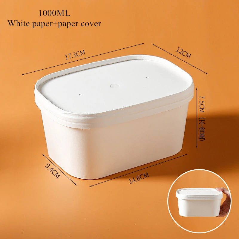10Sets Kraft Paper Cake Box Salad Fruit Pasta Packaging Box Meal Prep Containers with Lids Picnic Party Lunch Box