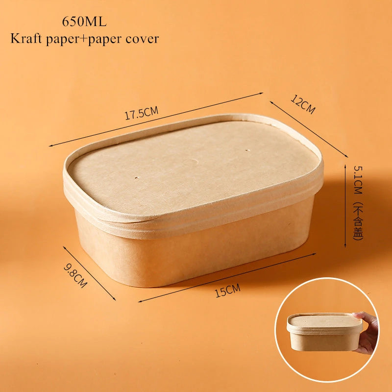 10Sets Kraft Paper Cake Box Salad Fruit Pasta Packaging Box Meal Prep Containers with Lids Picnic Party Lunch Box