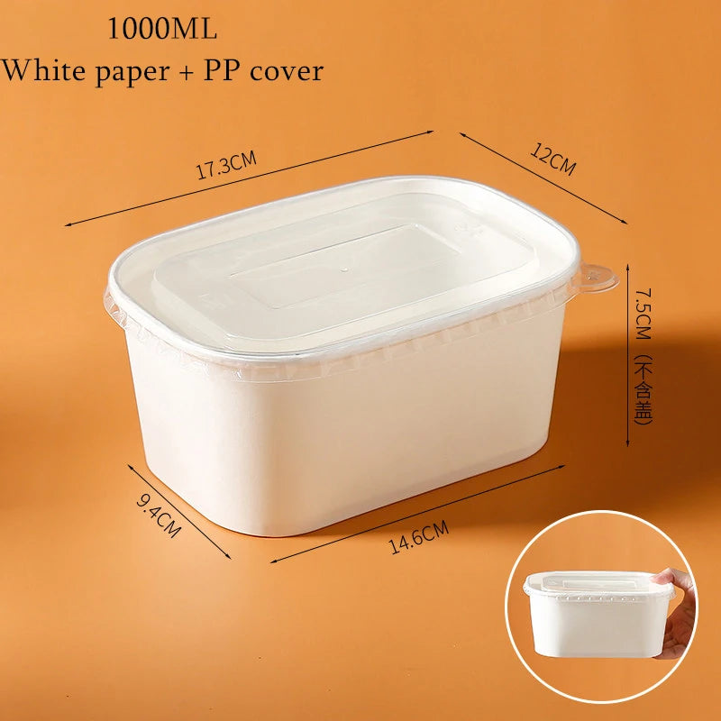 10Sets Kraft Paper Cake Box Salad Fruit Pasta Packaging Box Meal Prep Containers with Lids Picnic Party Lunch Box