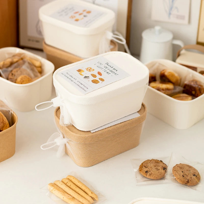 10Sets Kraft Paper Cake Box Salad Fruit Pasta Packaging Box Meal Prep Containers with Lids Picnic Party Lunch Box