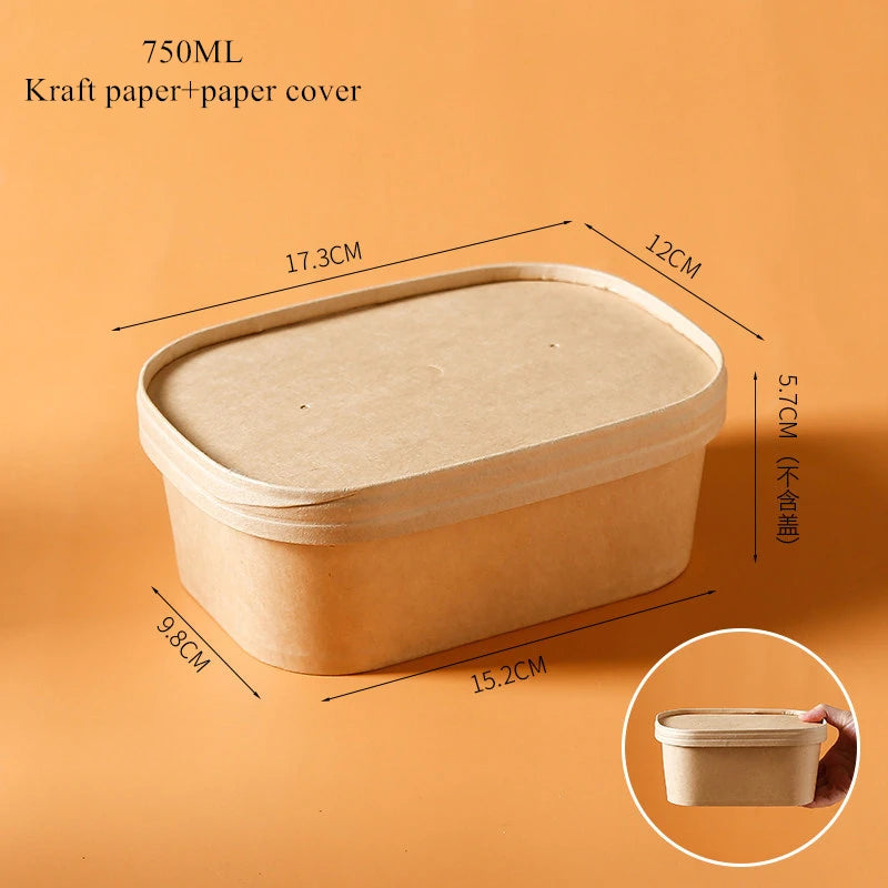 10Sets Kraft Paper Cake Box Salad Fruit Pasta Packaging Box Meal Prep Containers with Lids Picnic Party Lunch Box