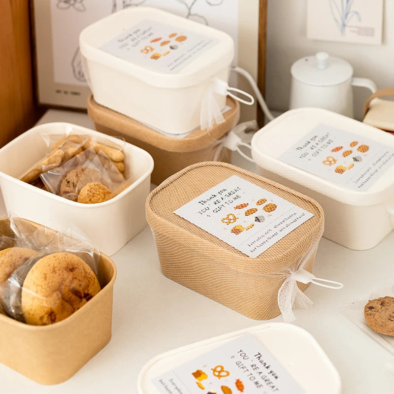 10Sets Kraft Paper Cake Box Salad Fruit Pasta Packaging Box Meal Prep Containers with Lids Picnic Party Lunch Box