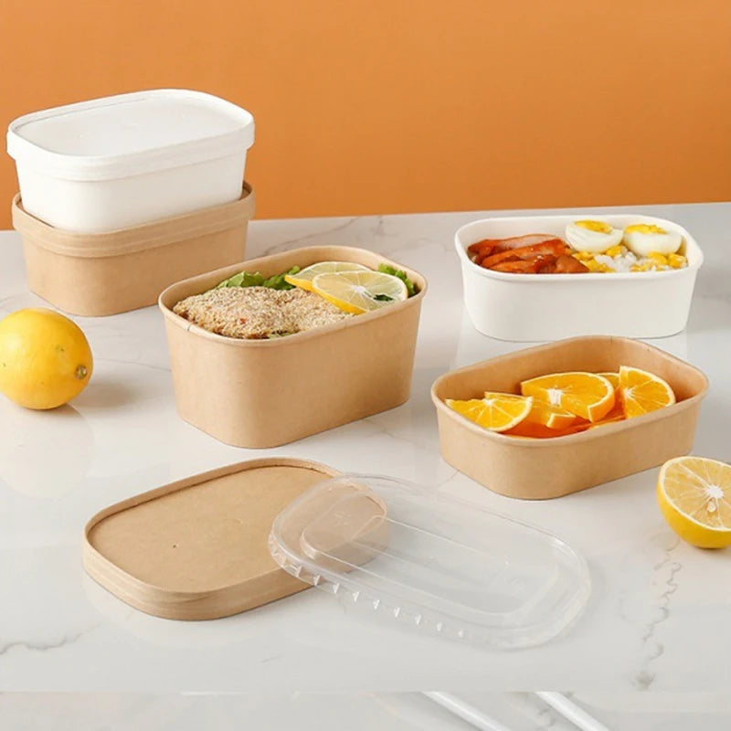 10Sets Kraft Paper Cake Box Salad Fruit Pasta Packaging Box Meal Prep Containers with Lids Picnic Party Lunch Box