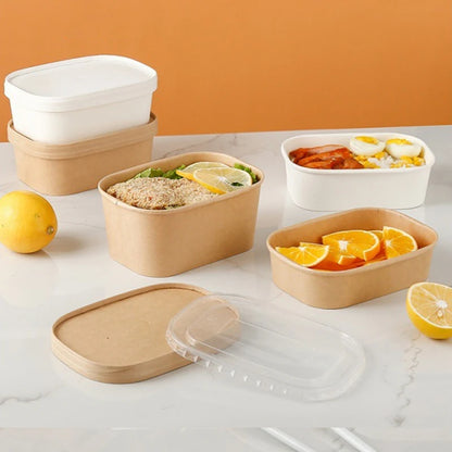10Sets Kraft Paper Cake Box Salad Fruit Pasta Packaging Box Meal Prep Containers with Lids Picnic Party Lunch Box