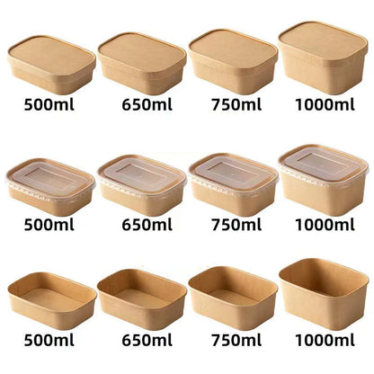 10Sets Kraft Paper Cake Box Salad Fruit Pasta Packaging Box Meal Prep Containers with Lids Picnic Party Lunch Box