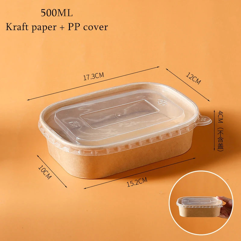 10Sets Kraft Paper Cake Box Salad Fruit Pasta Packaging Box Meal Prep Containers with Lids Picnic Party Lunch Box