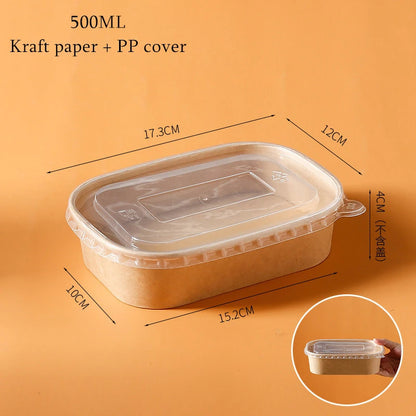 10Sets Kraft Paper Cake Box Salad Fruit Pasta Packaging Box Meal Prep Containers with Lids Picnic Party Lunch Box