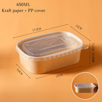 10Sets Kraft Paper Cake Box Salad Fruit Pasta Packaging Box Meal Prep Containers with Lids Picnic Party Lunch Box