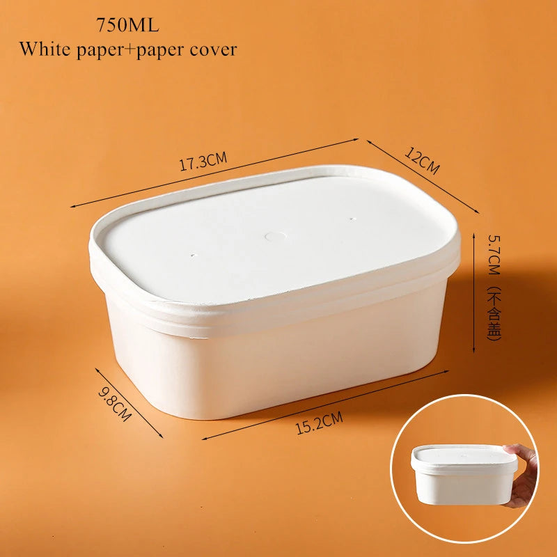 10Sets Kraft Paper Cake Box Salad Fruit Pasta Packaging Box Meal Prep Containers with Lids Picnic Party Lunch Box