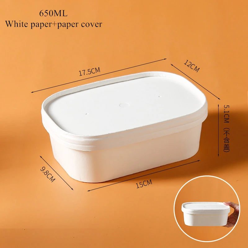 10Sets Kraft Paper Cake Box Salad Fruit Pasta Packaging Box Meal Prep Containers with Lids Picnic Party Lunch Box
