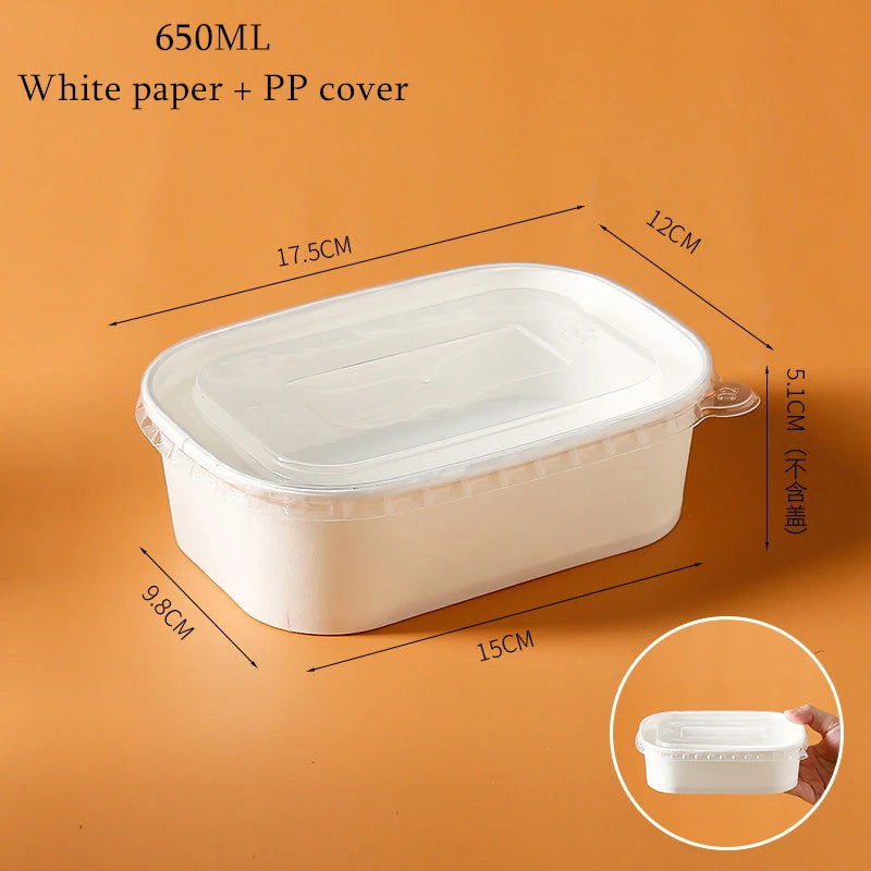 10Sets Kraft Paper Cake Box Salad Fruit Pasta Packaging Box Meal Prep Containers with Lids Picnic Party Lunch Box