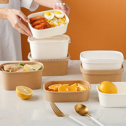 10Sets Kraft Paper Cake Box Salad Fruit Pasta Packaging Box Meal Prep Containers with Lids Picnic Party Lunch Box