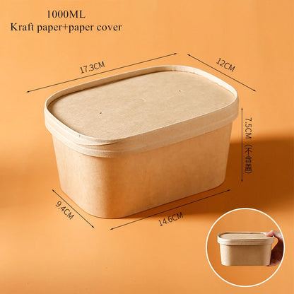 10Sets Kraft Paper Cake Box Salad Fruit Pasta Packaging Box Meal Prep Containers with Lids Picnic Party Lunch Box