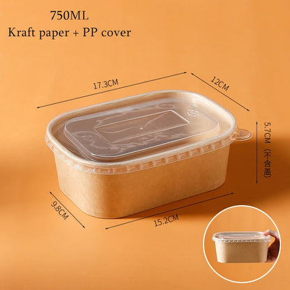10Sets Kraft Paper Cake Box Salad Fruit Pasta Packaging Box Meal Prep Containers with Lids Picnic Party Lunch Box