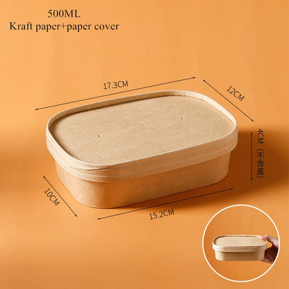 10Sets Kraft Paper Cake Box Salad Fruit Pasta Packaging Box Meal Prep Containers with Lids Picnic Party Lunch Box
