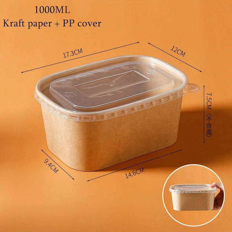 10Sets Kraft Paper Cake Box Salad Fruit Pasta Packaging Box Meal Prep Containers with Lids Picnic Party Lunch Box