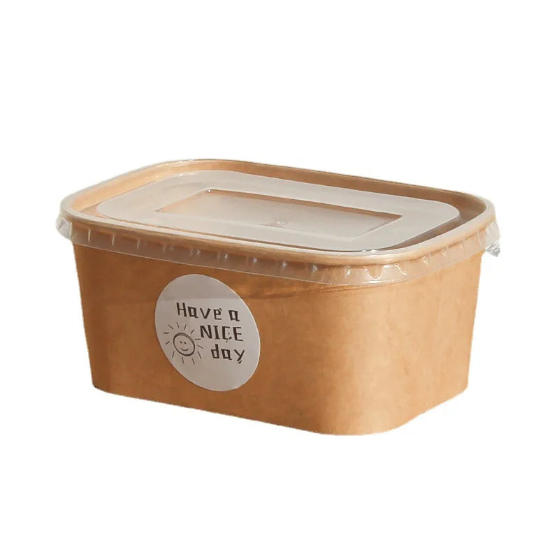 10Sets Kraft Paper Cake Box Salad Fruit Pasta Packaging Box Meal Prep Containers with Lids Picnic Party Lunch Box