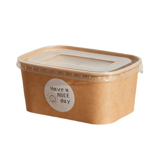 10Sets Kraft Paper Cake Box Salad Fruit Pasta Packaging Box Meal Prep Containers with Lids Picnic Party Lunch Box